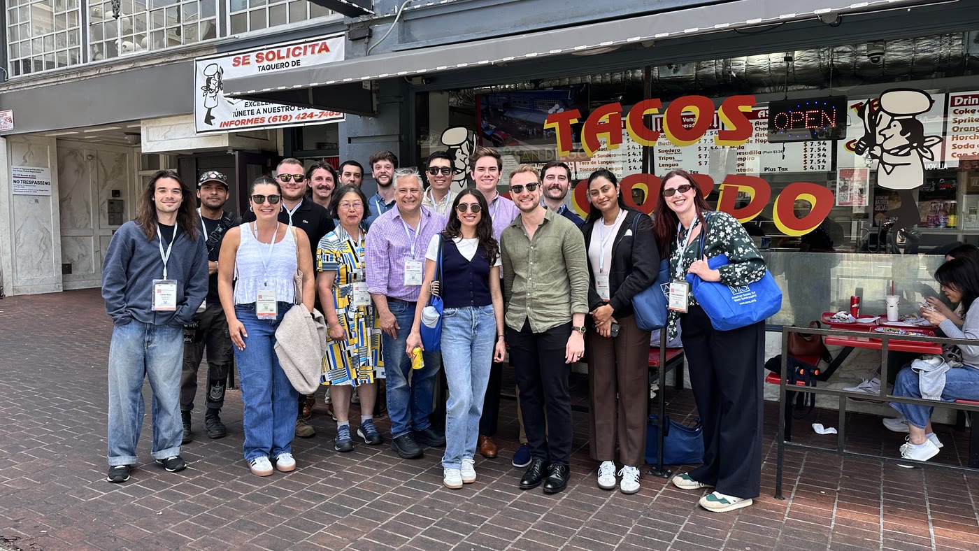 Current and former group members enjoying tacos during 2026 ASMS in San Diego, CA